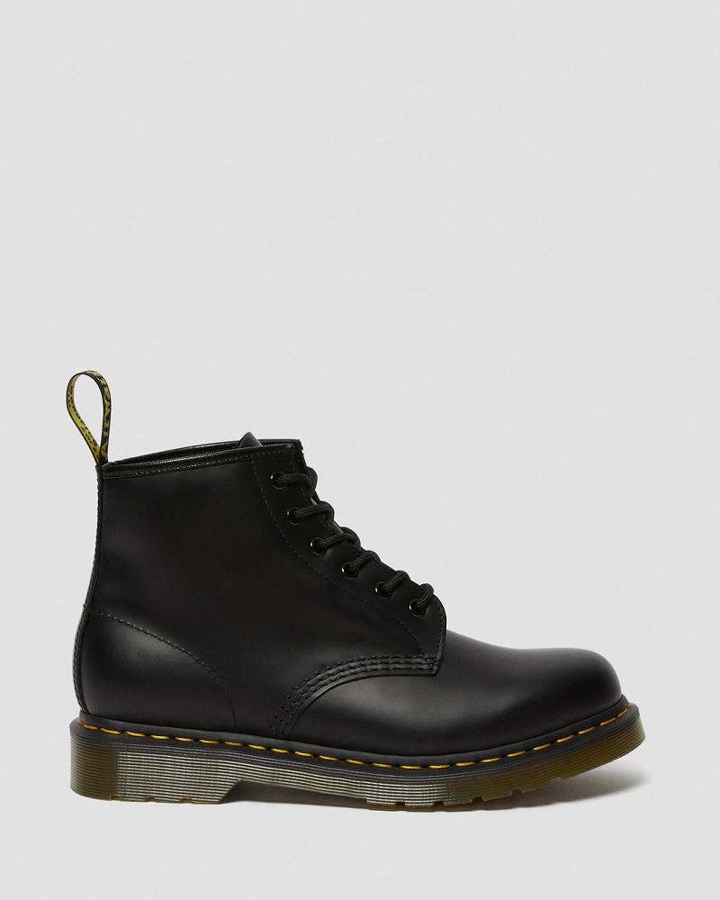 Men's Dr Martens 101 Yellow Stitch Smooth Leather Ankle Boots Black | AU 413HAP